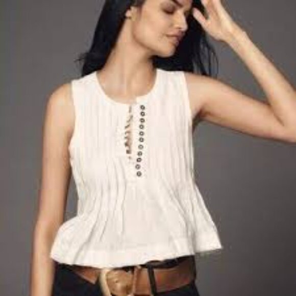 Anthropologie Lottie Pleated Linen Tank XXS - Picture 1 of 5